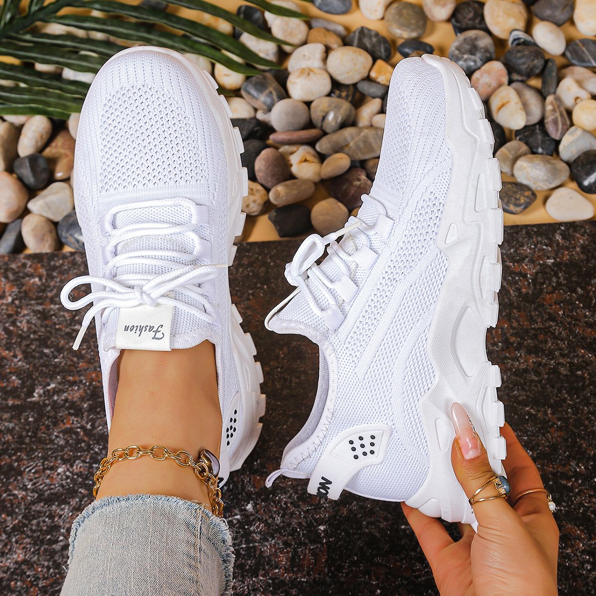 Women's Chunky Knit Platform Trainers - White 2