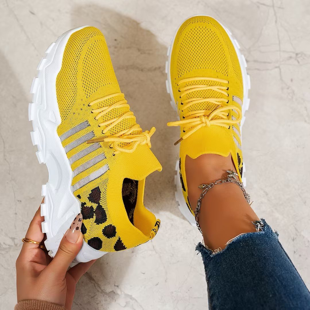 Women's Chunky Knit Platform Trainers - Yellow