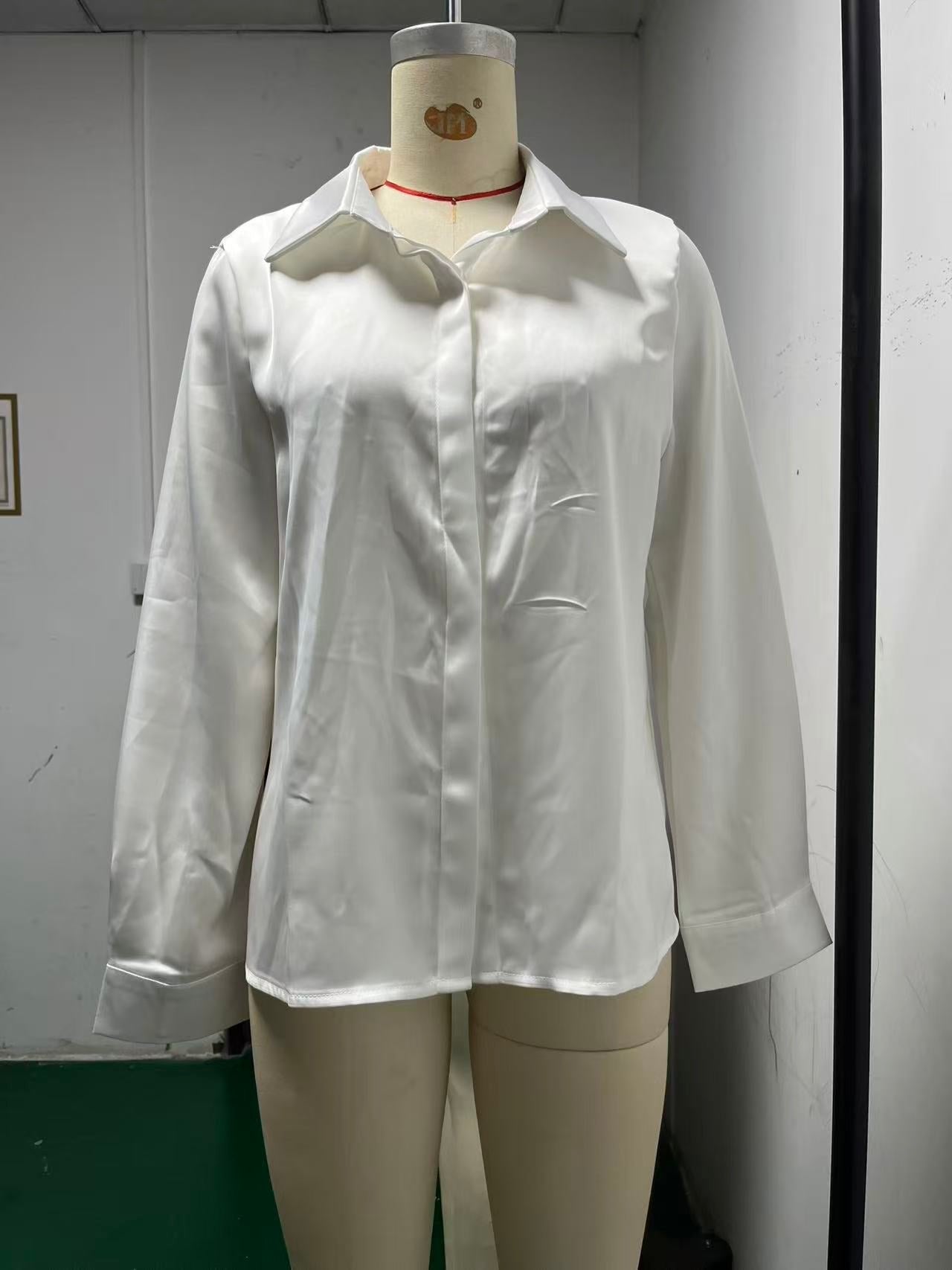 Women's Black Slim Satin Long Sleeve Blouse