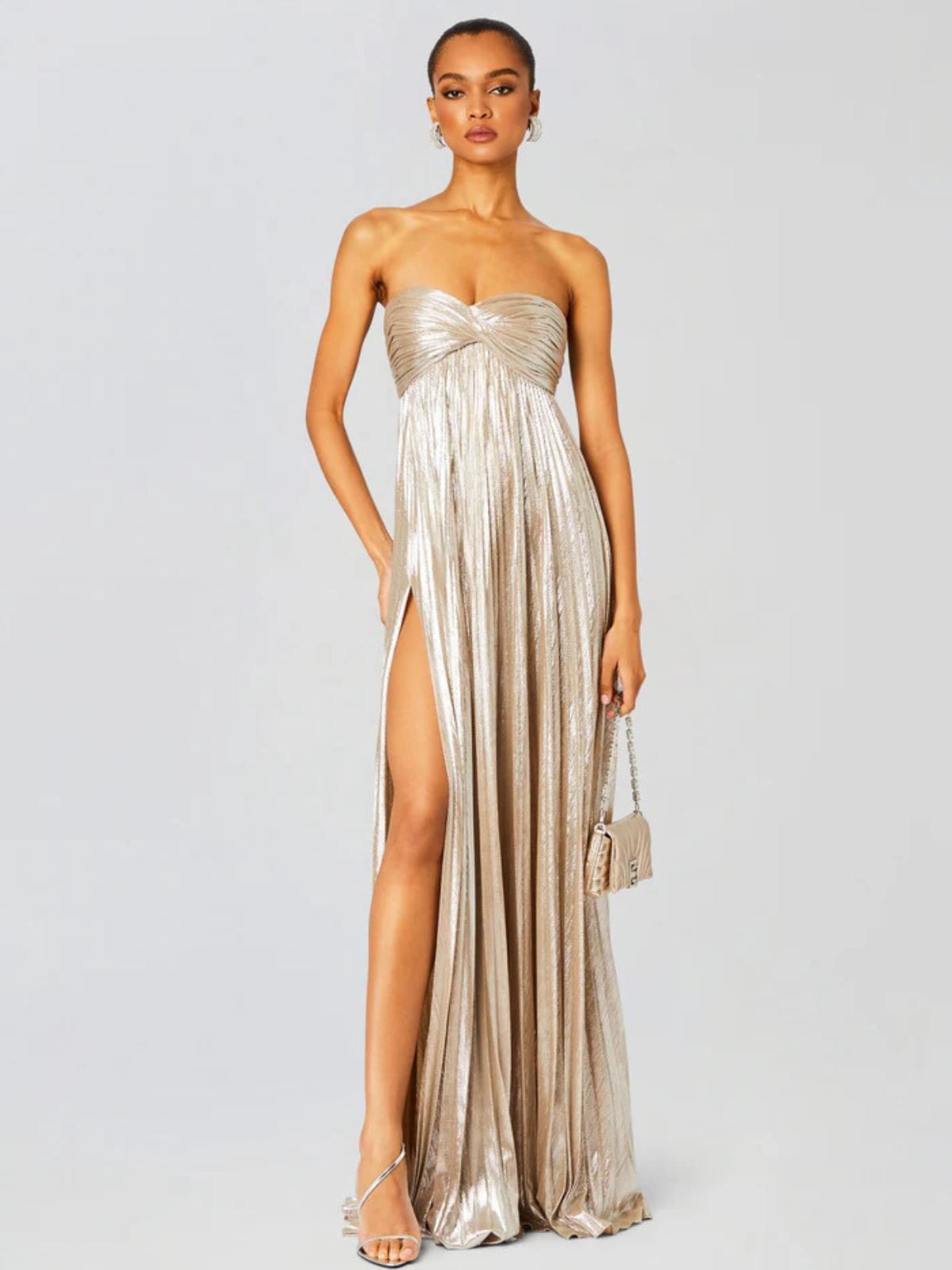 Women's Pleated Sequin Strapless Maxi Party Gown - Champagne or