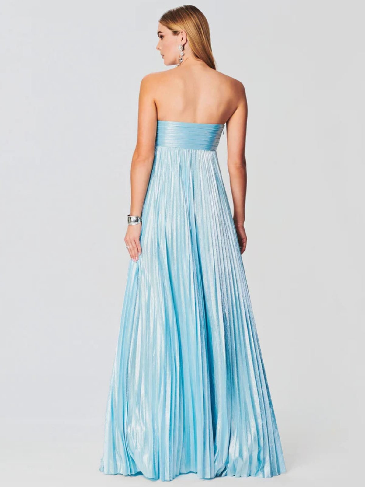 Women's Pleated Sequin Strapless Maxi Party Gown