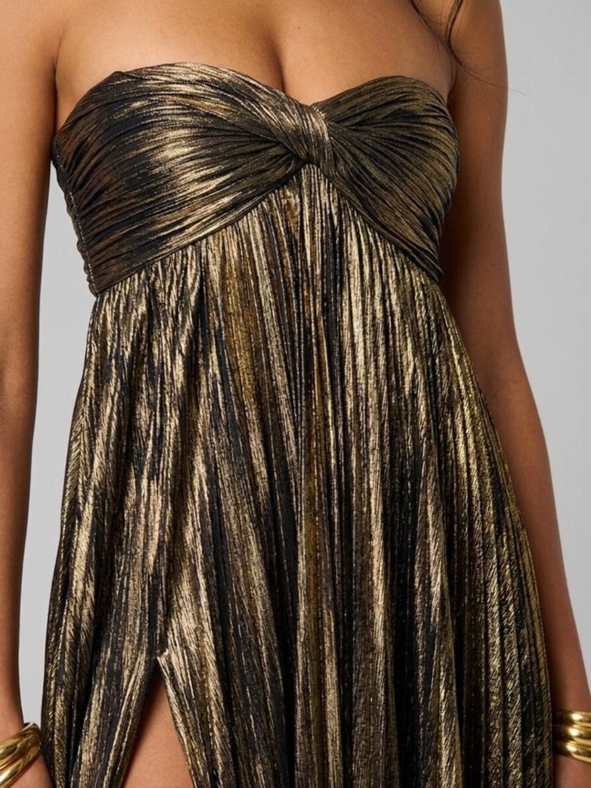 Women's Pleated Sequin Strapless Maxi Party Gown