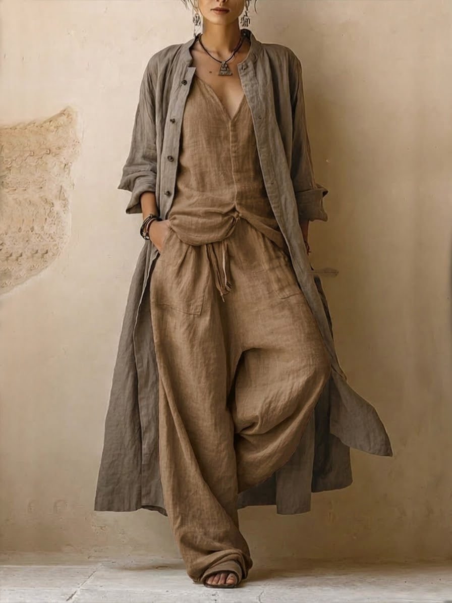 Women's Oversized Duster Longline Coat - Brown