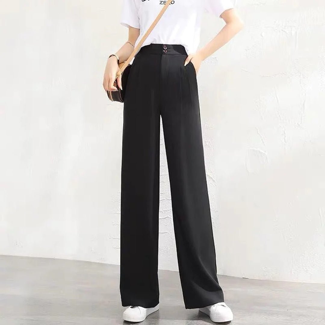 Women's High-Waisted Pleated Wide-Leg Trousers - Black