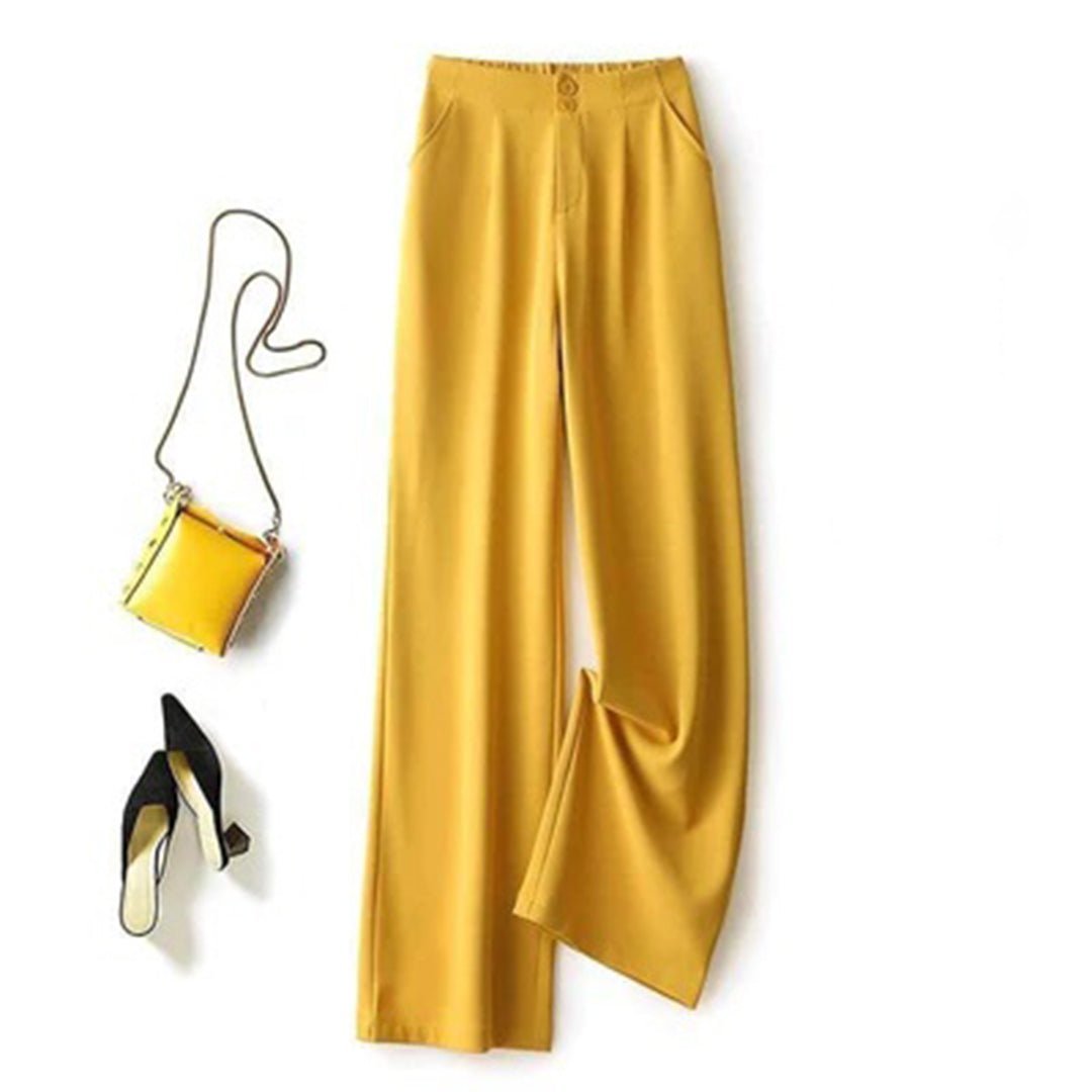 Women's High-Waisted Pleated Wide-Leg Trousers - Yellow