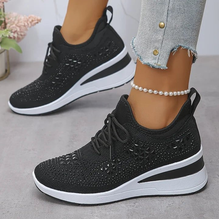 Women's Knit Platform Slip-On Wedge Trainers - Black