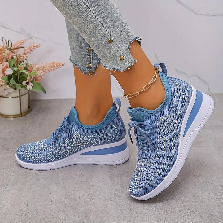 Women's Knit Platform Slip-On Wedge Trainers - Blue