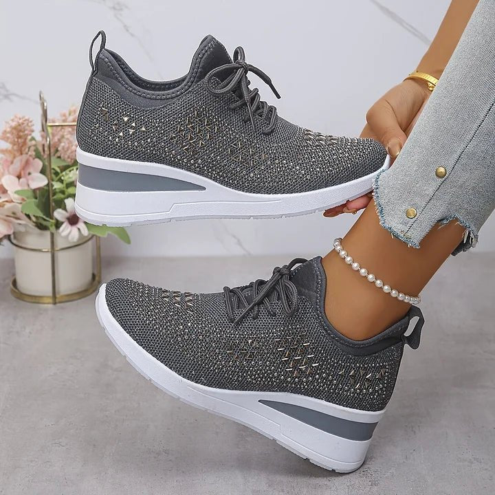 Women's Knit Platform Slip-On Wedge Trainers - Grey
