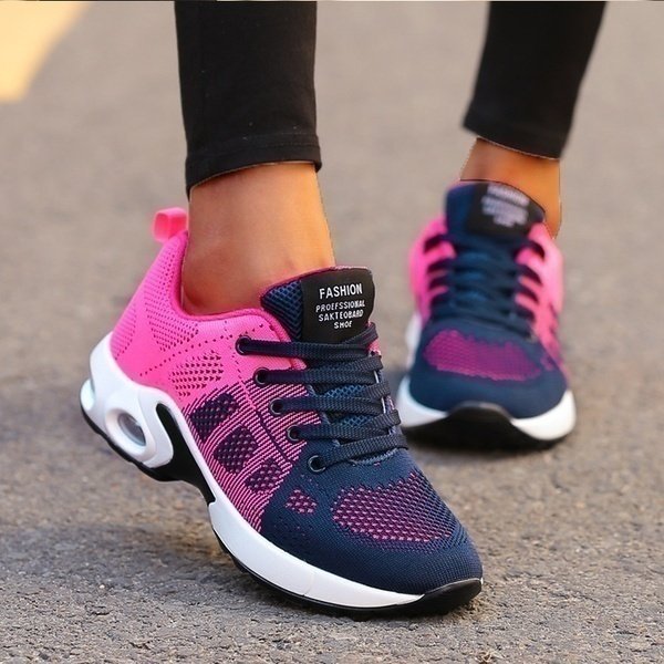 Women's Chunky Air-Cushion Running Lace-Up Platform Trainers - Pink/Blue