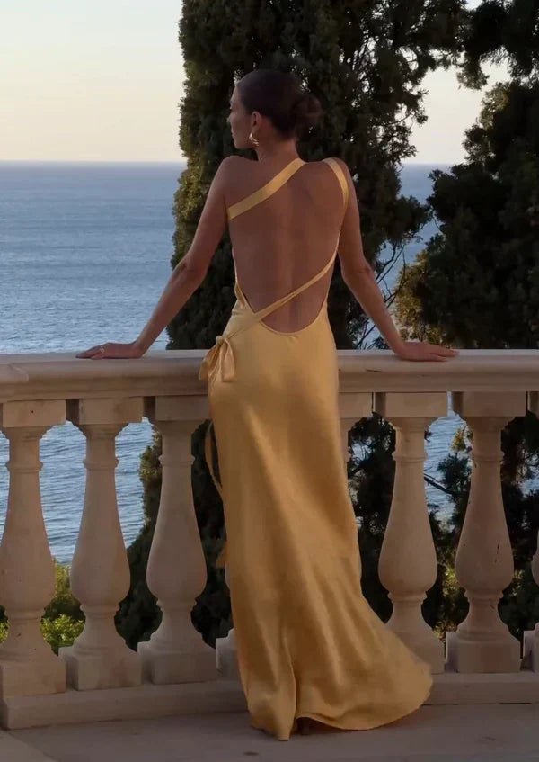 Women's Satin One-Shoulder Maxi Party Gown