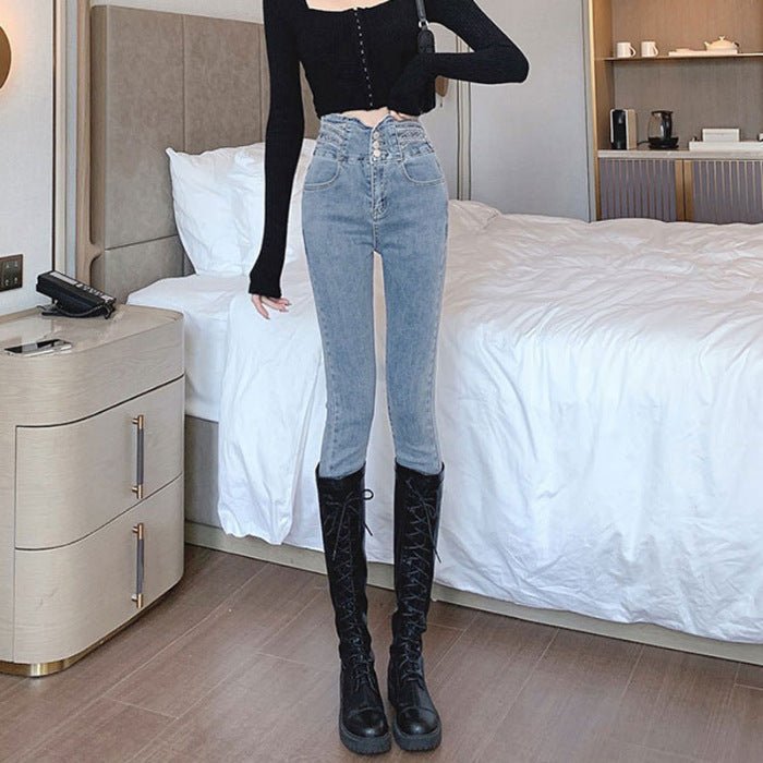 Women's Black High-Waisted Skinny Jeans - Light Blue