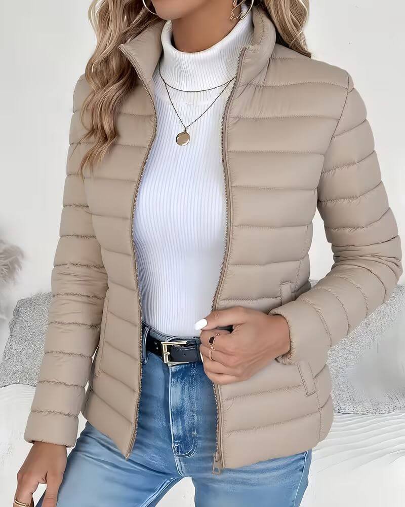 Women's Slim Quilted Puffer Jacket - Beige