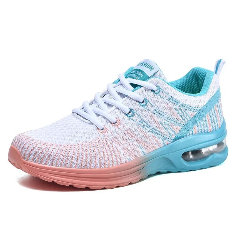 Women's Knit Running Lace-Up Trainers - White Pink Blue