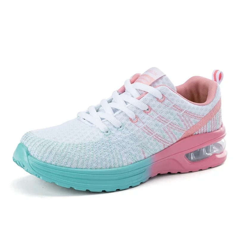 Women's Knit Running Lace-Up Trainers - White Pink