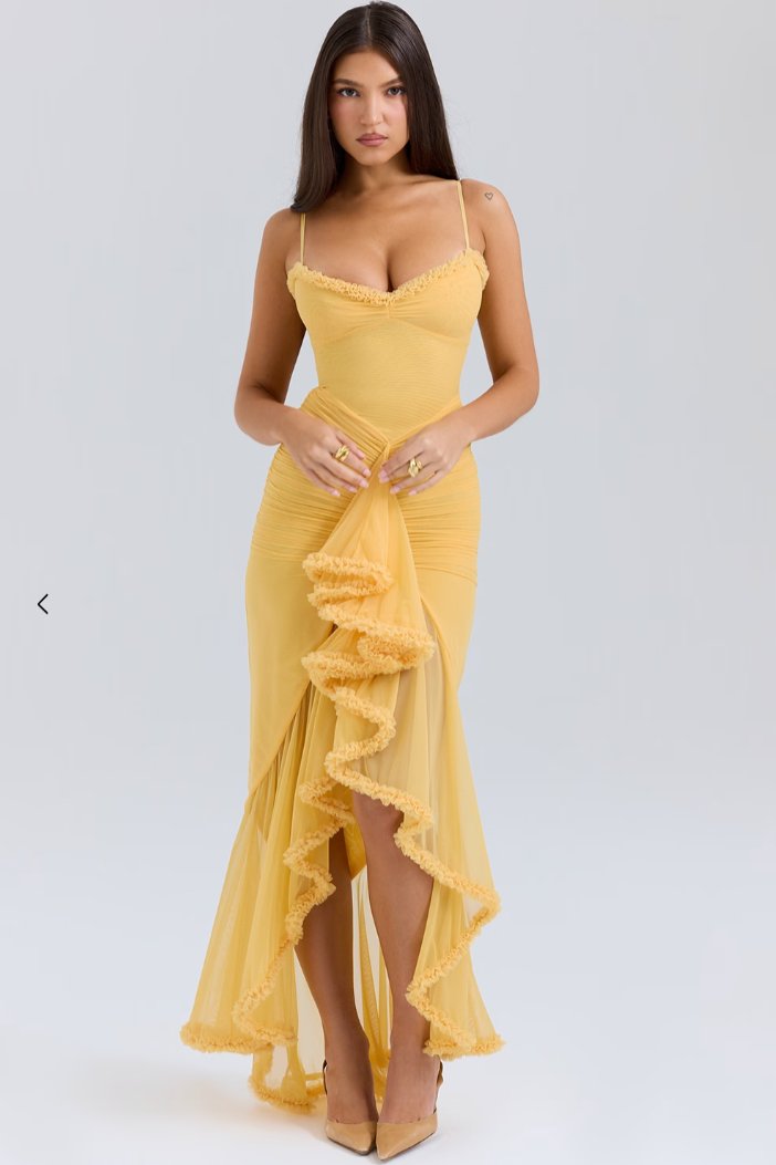 Women's Mermaid Bodycon Party Gown - Yellow
