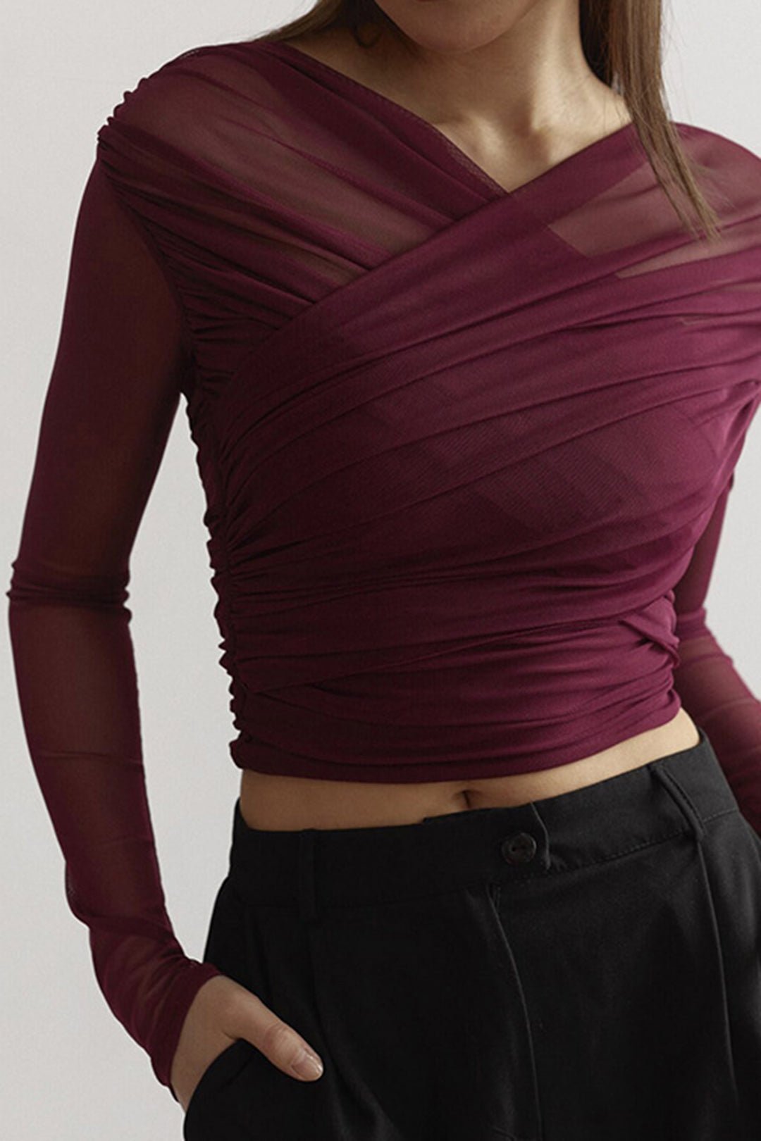 Women's Cropped V-Neck Party Long Sleeve Going-Out Top