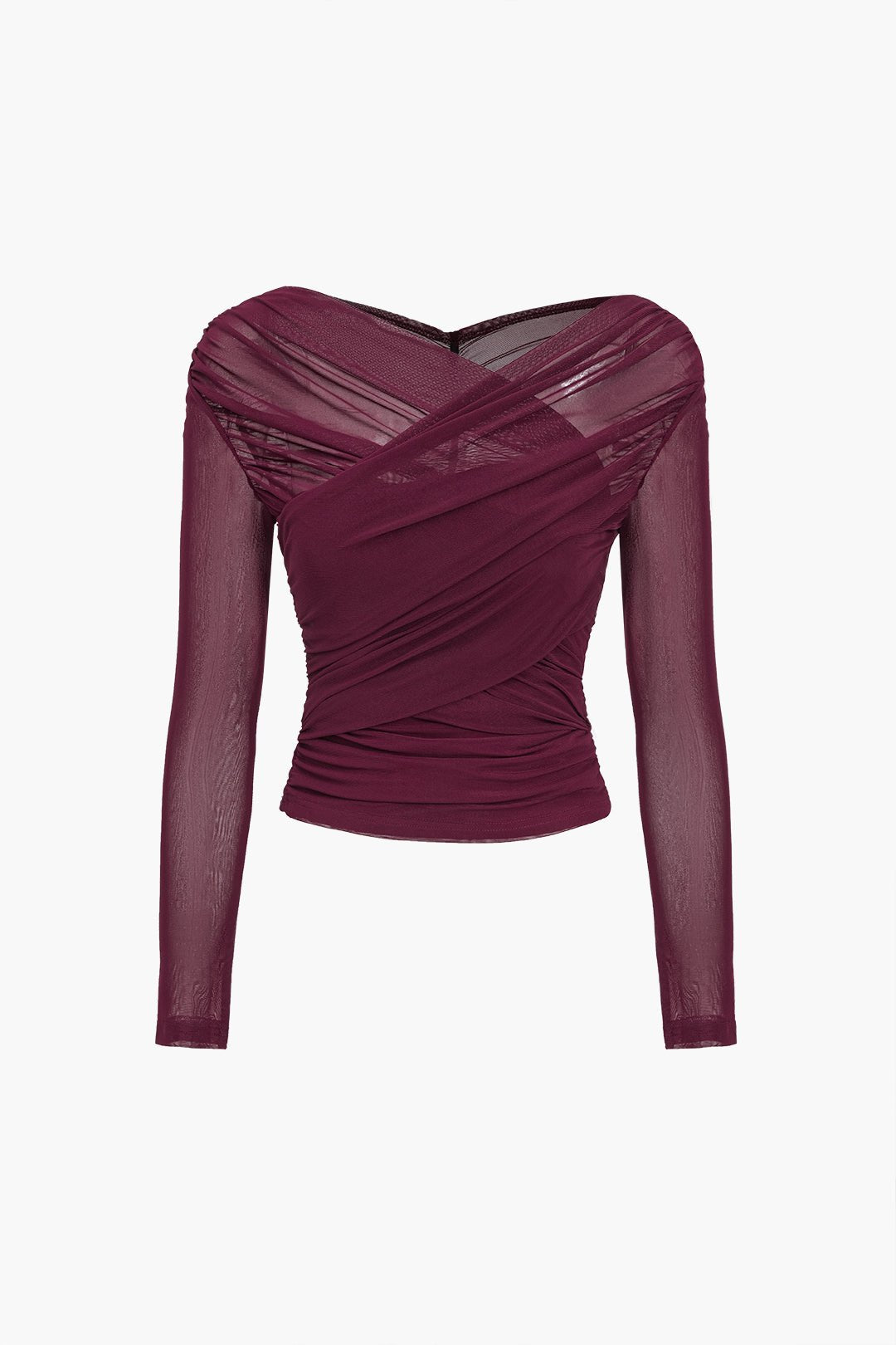 Women's Cropped V-Neck Party Long Sleeve Going-Out Top - Burgundy