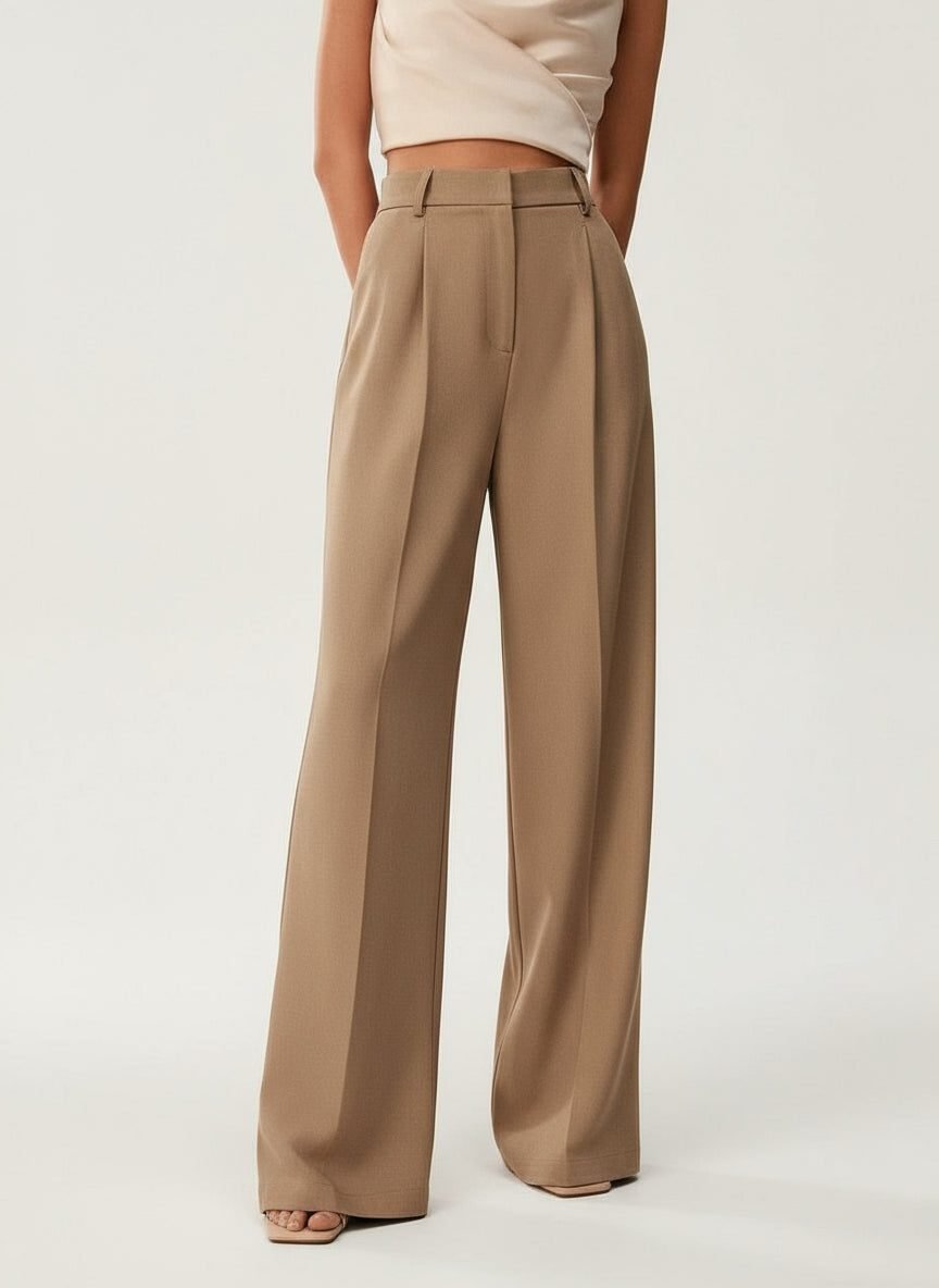 Women's High-Waisted Tailored Pleated Wide-Leg Trousers - Camel