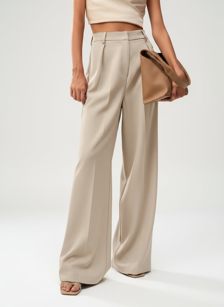 Women's High-Waisted Tailored Pleated Wide-Leg Trousers
