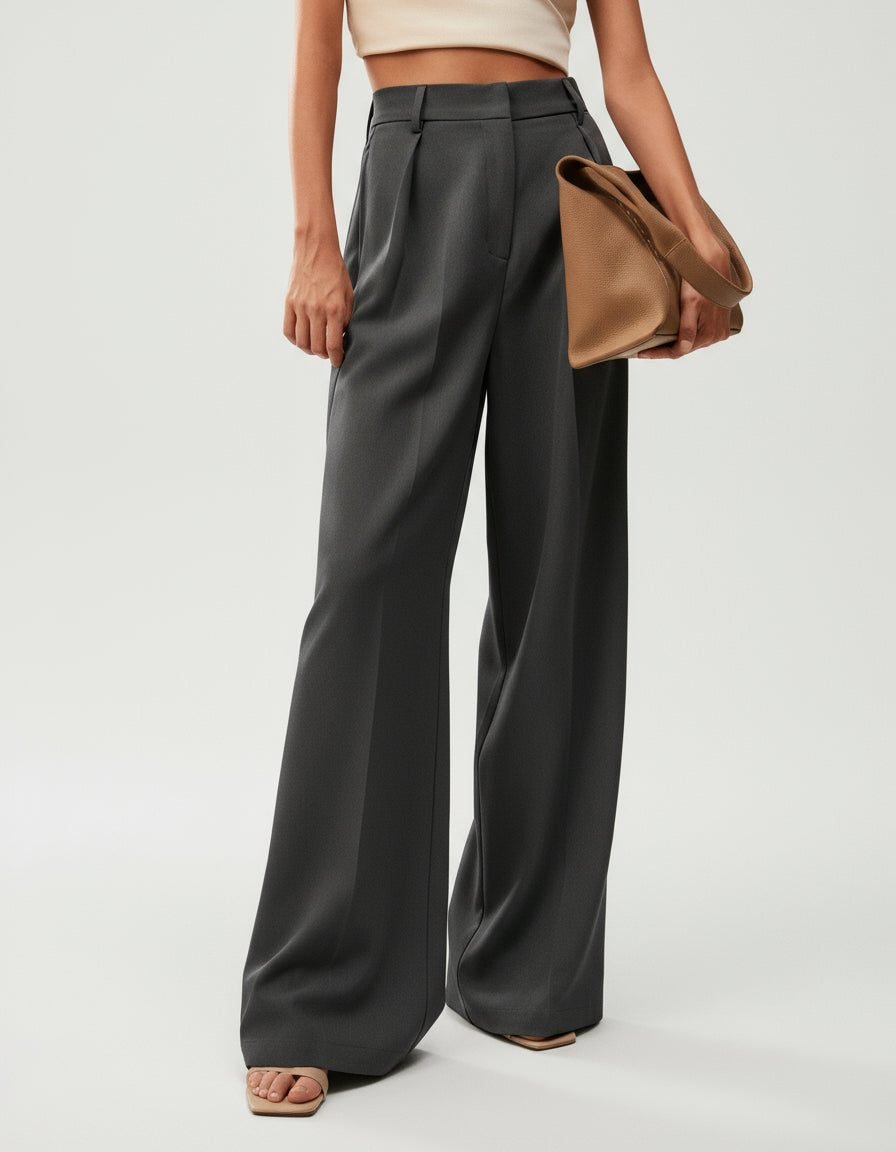 Women's High-Waisted Tailored Pleated Wide-Leg Trousers