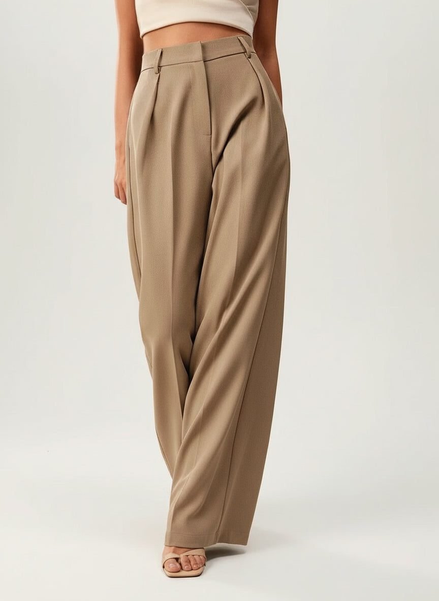 Women's High-Waisted Tailored Pleated Wide-Leg Trousers