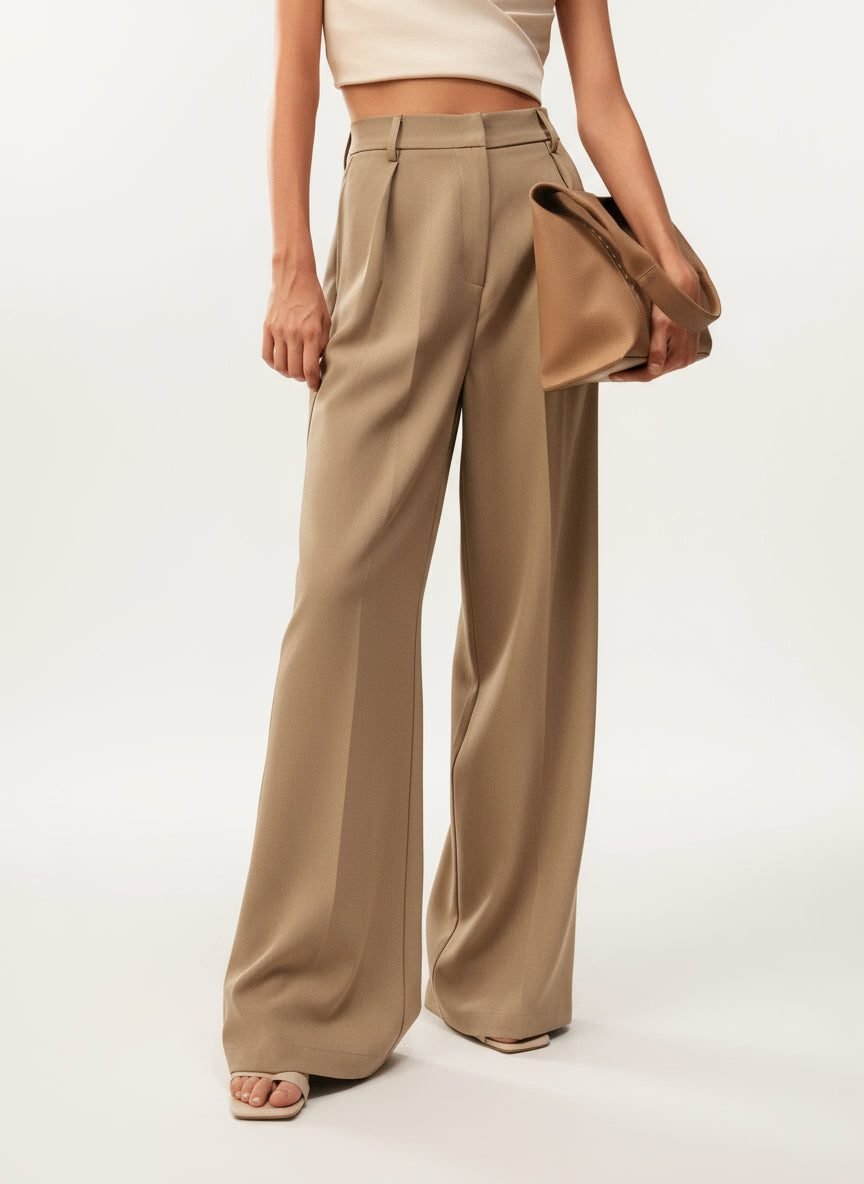 Women's High-Waisted Tailored Pleated Wide-Leg Trousers