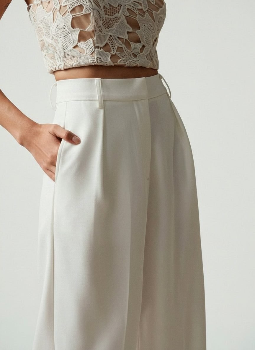 Women's High-Waisted Tailored Pleated Wide-Leg Trousers