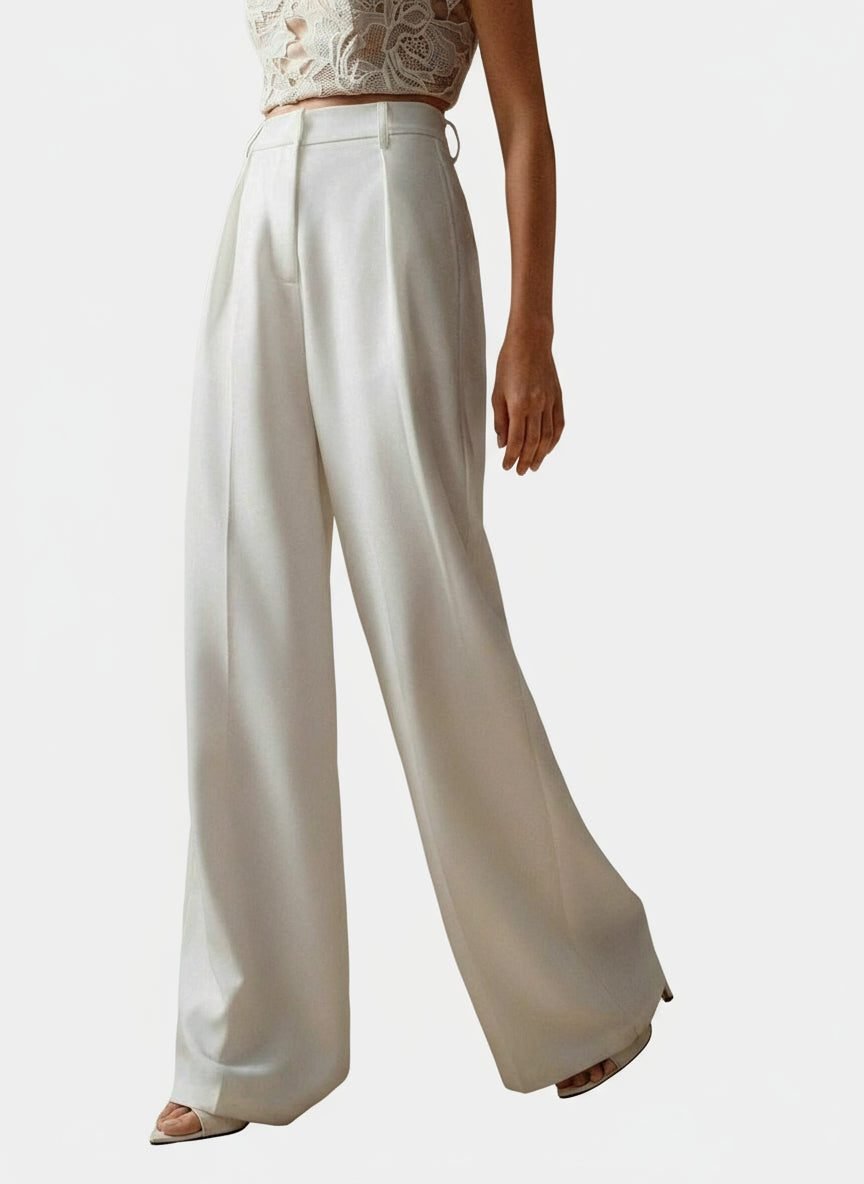 Women's High-Waisted Tailored Pleated Wide-Leg Trousers