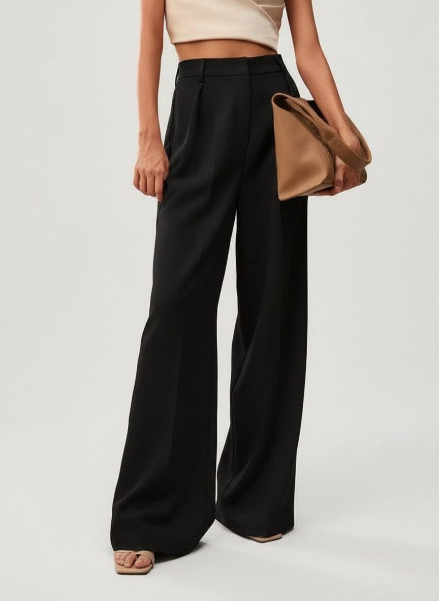 Women's High-Waisted Tailored Pleated Wide-Leg Trousers