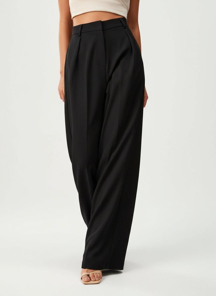 Women's High-Waisted Tailored Pleated Wide-Leg Trousers