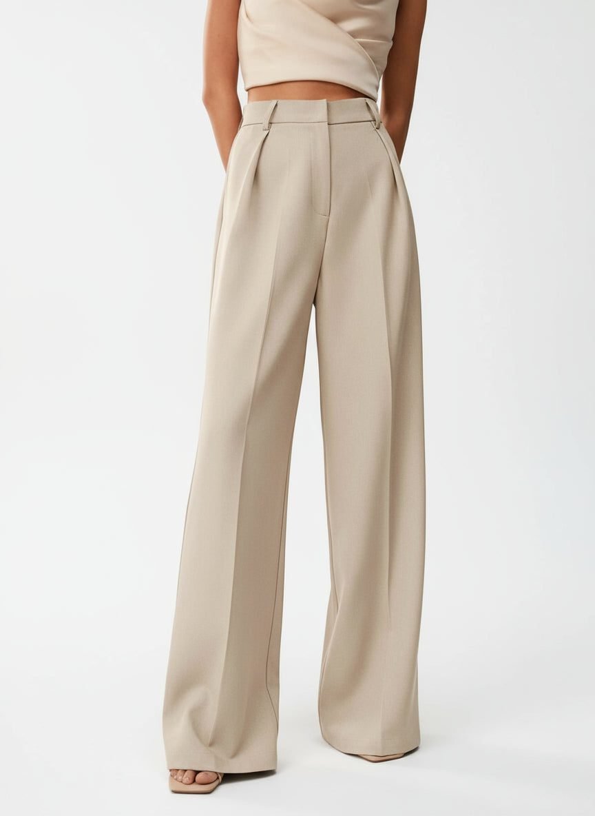 Women's High-Waisted Tailored Pleated Wide-Leg Trousers