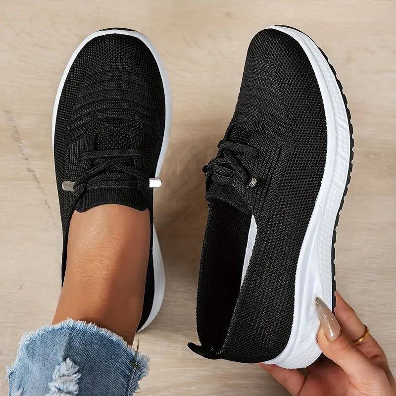 Women's Slip-On Knit Platform Trainers - Black