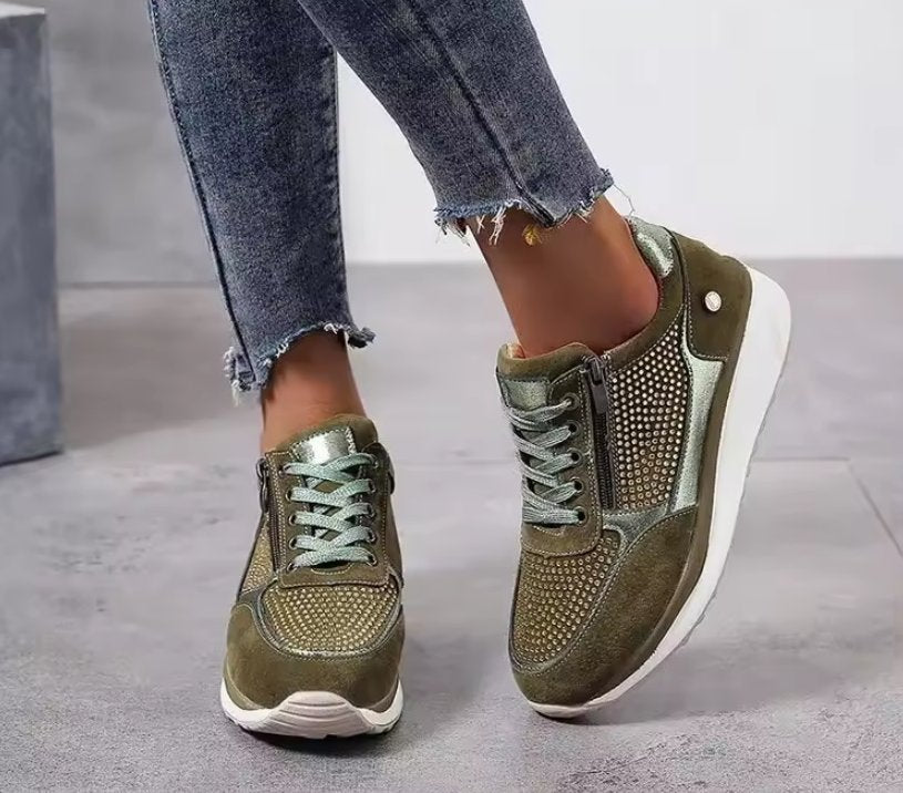 Women's Suede Wedge Lace-Up Platform Trainers - Green
