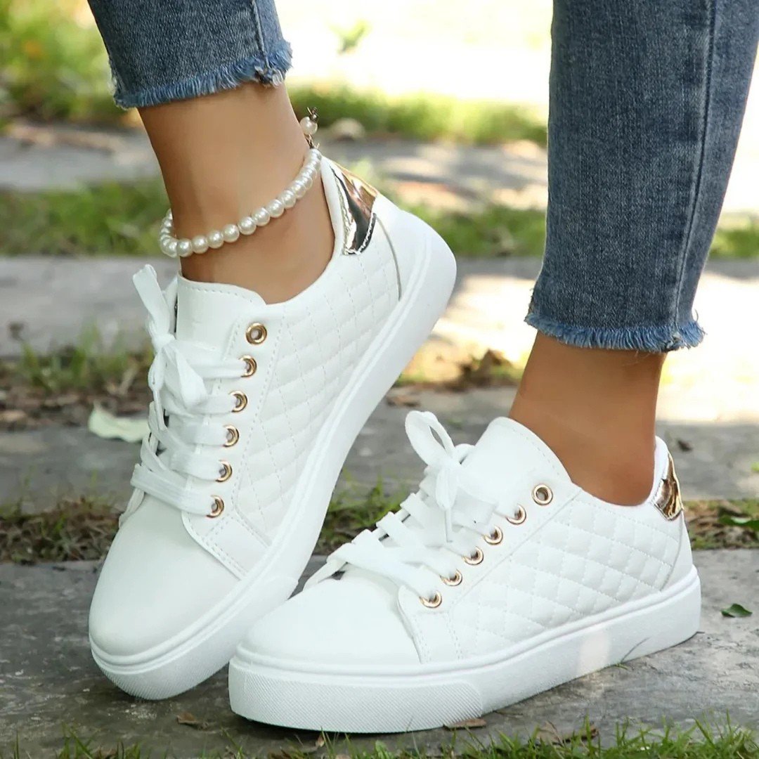 Women's Faux Leather Platform Lace-Up Trainers - White