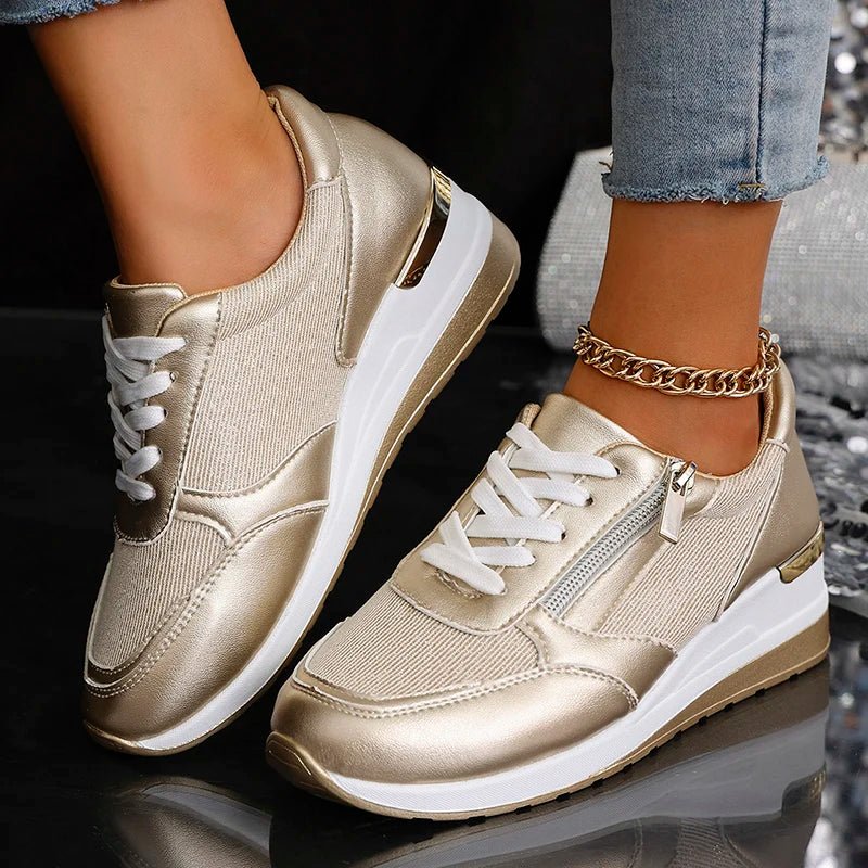 Women's Wedge Platform Lace-Up Leather Trainers