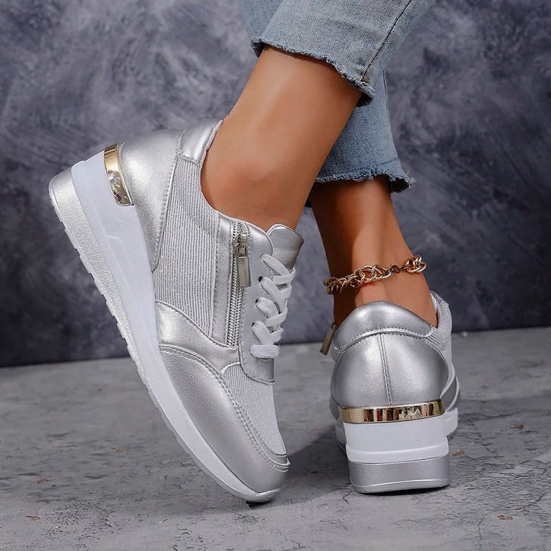 Women's Wedge Platform Lace-Up Leather Trainers