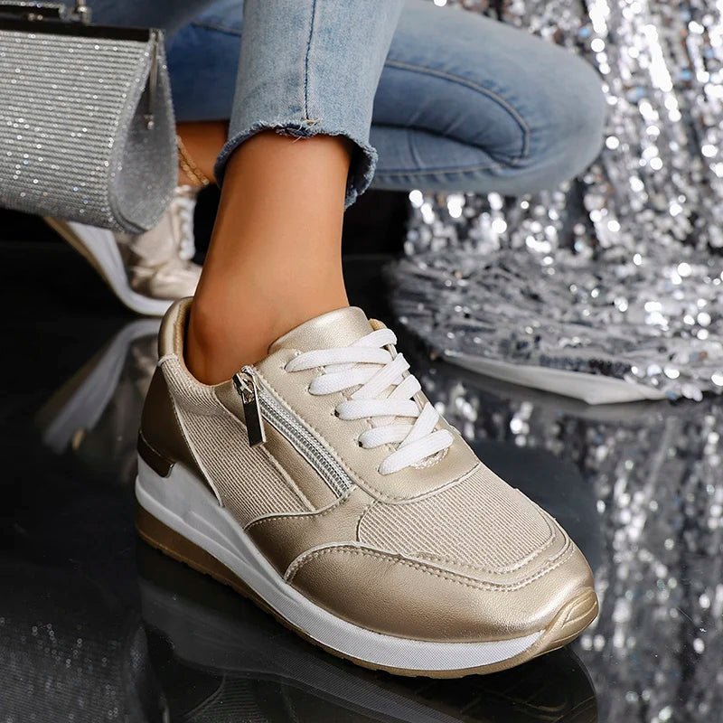 Women's Wedge Platform Lace-Up Leather Trainers