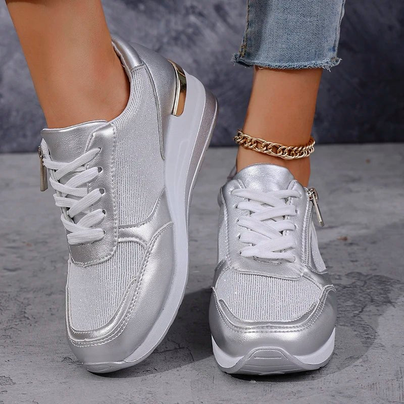 Women's Wedge Platform Lace-Up Leather Trainers