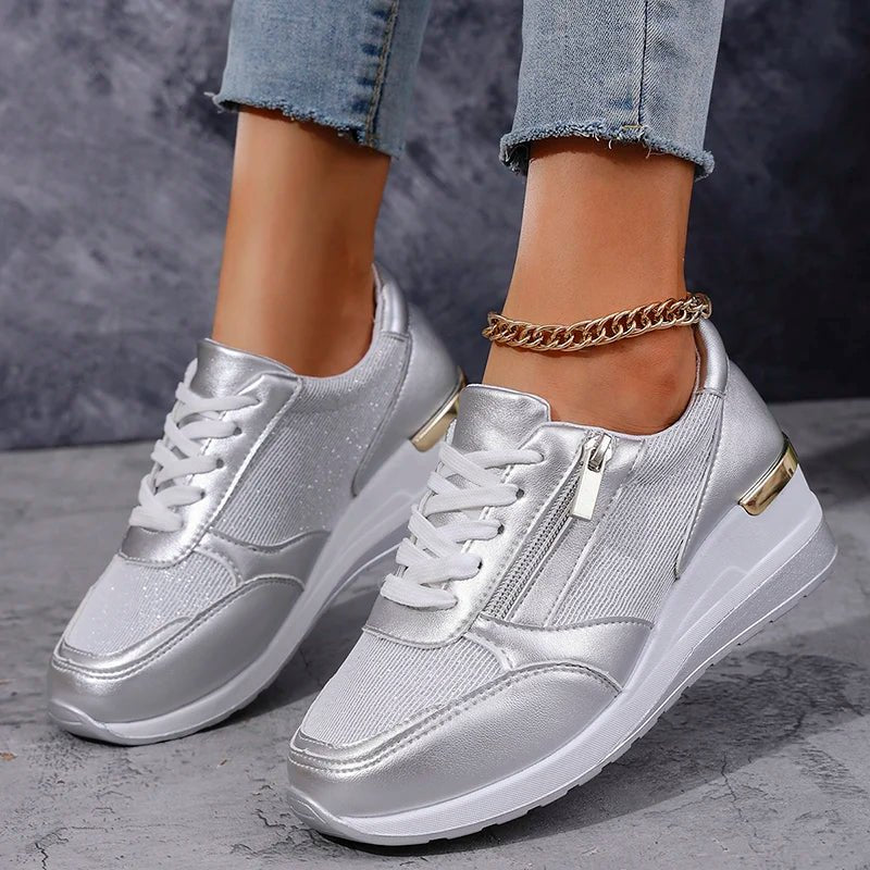 Women's Wedge Platform Lace-Up Leather Trainers