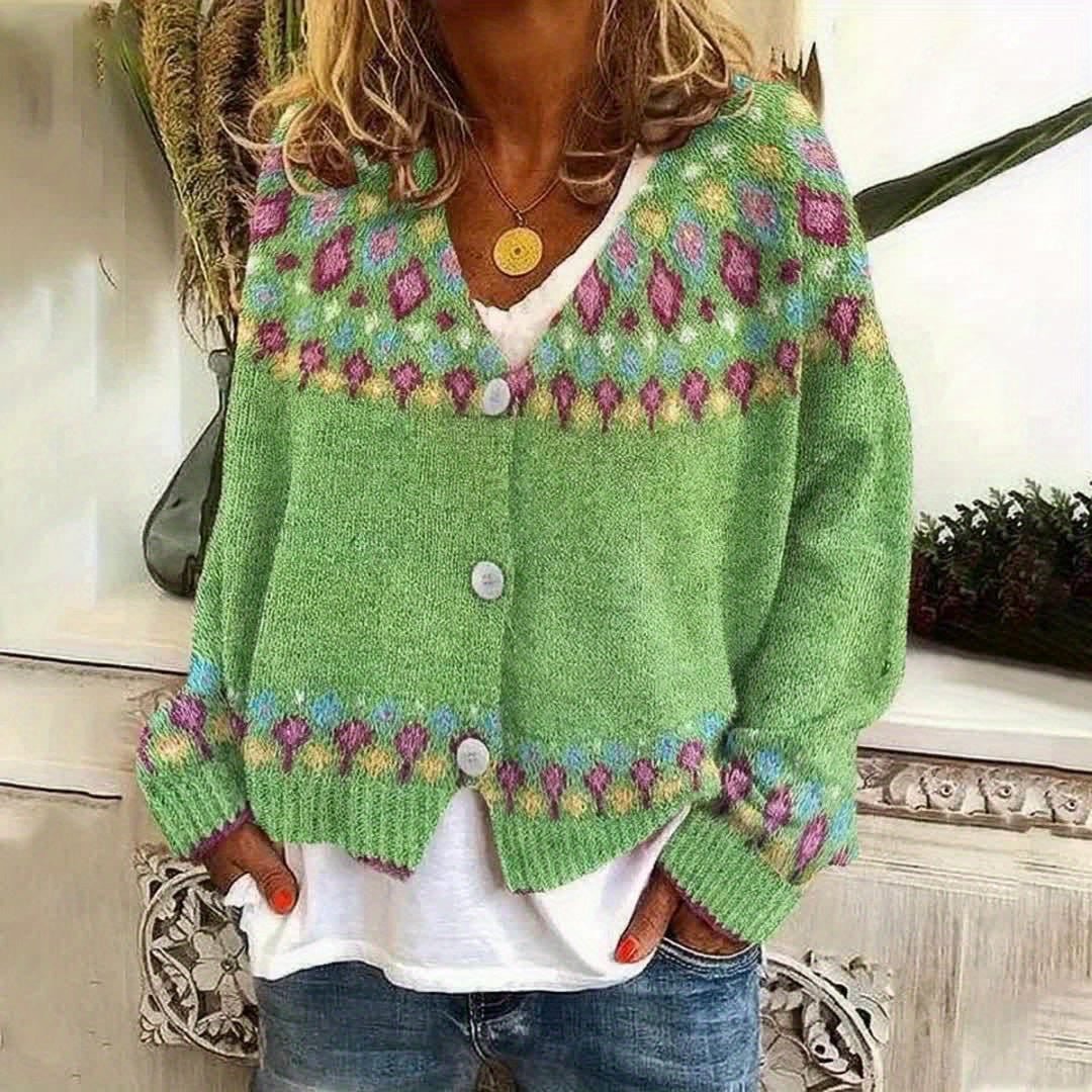 Women's Oversized Floral Christmas V-Neck Cardigan