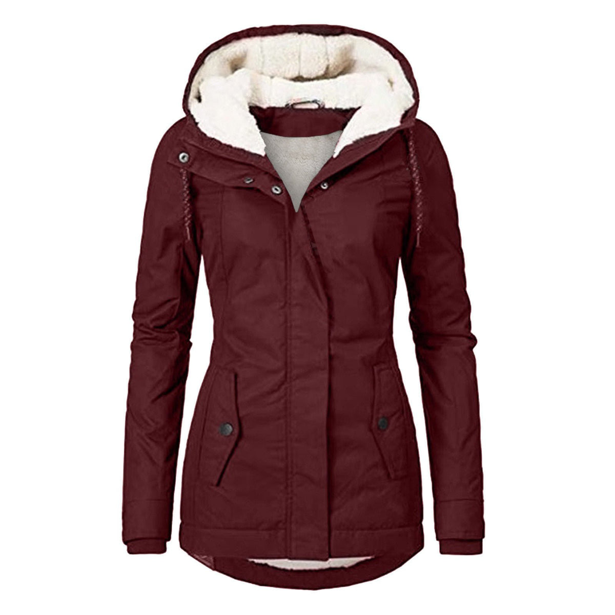 Women's Sherpa-Lined Hooded Teddy Parka - Burgundy