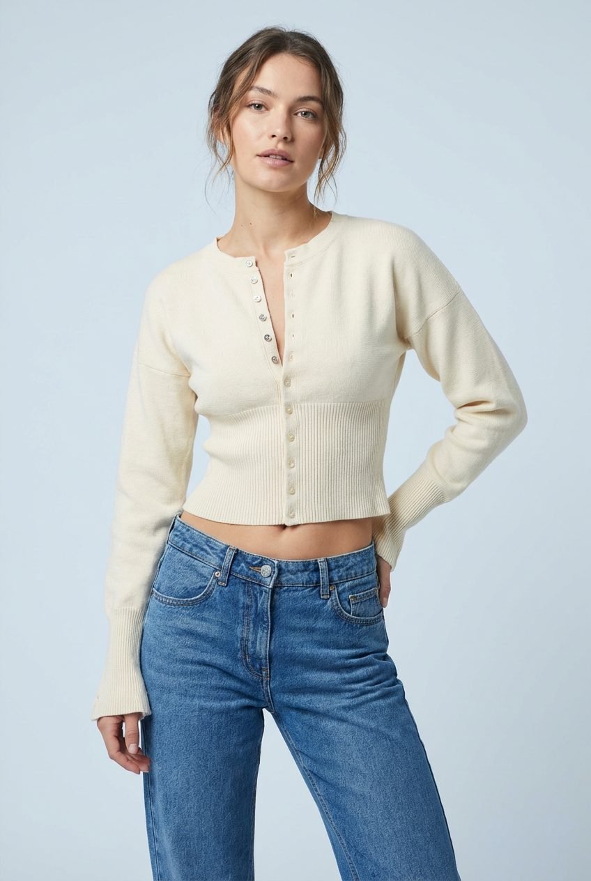 Women's Cropped Ribbed Cardigan