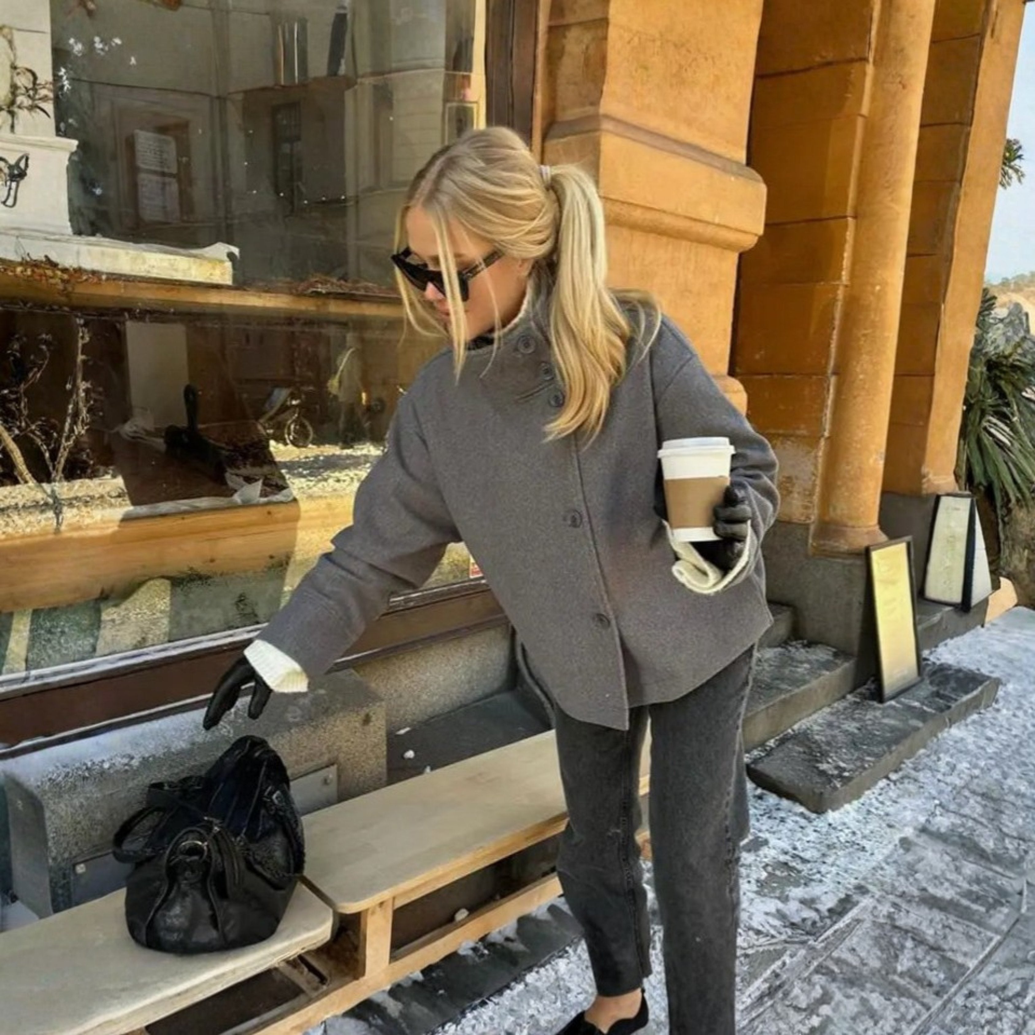 Women's Oversized Wool Jacket - Gray