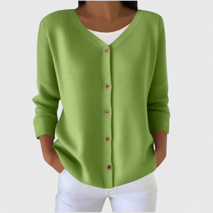 Women's Knit Ribbed V-Neck Cardigan - Green