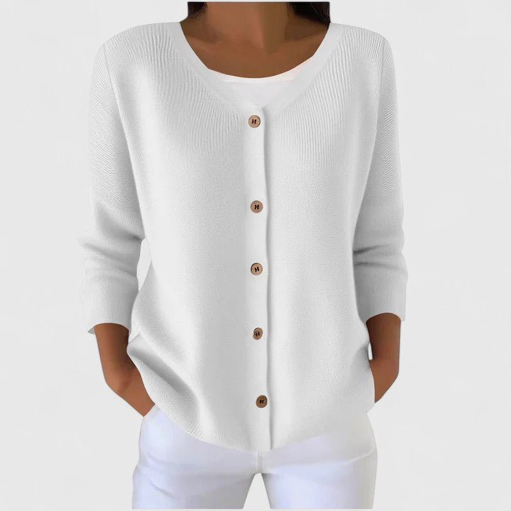 Women's Knit Ribbed V-Neck Cardigan - White