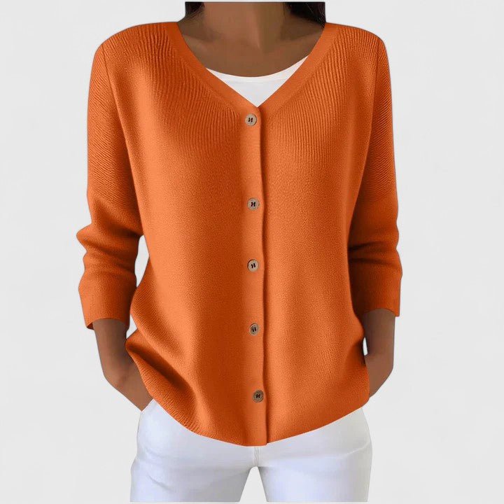 Women's Knit Ribbed V-Neck Cardigan - Orange