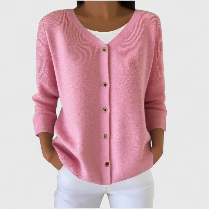 Women's Knit Ribbed V-Neck Cardigan - Light Pink