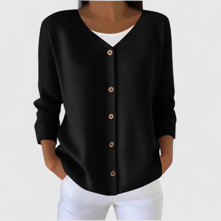Women's Knit Ribbed V-Neck Cardigan - Black