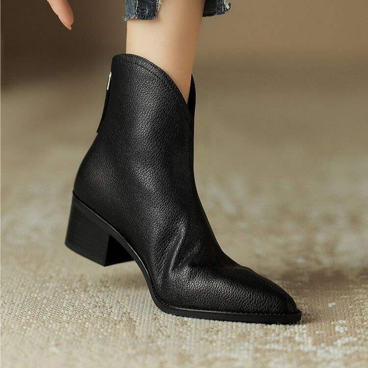 Women's Leather Pointed-Toe Ankle Boots