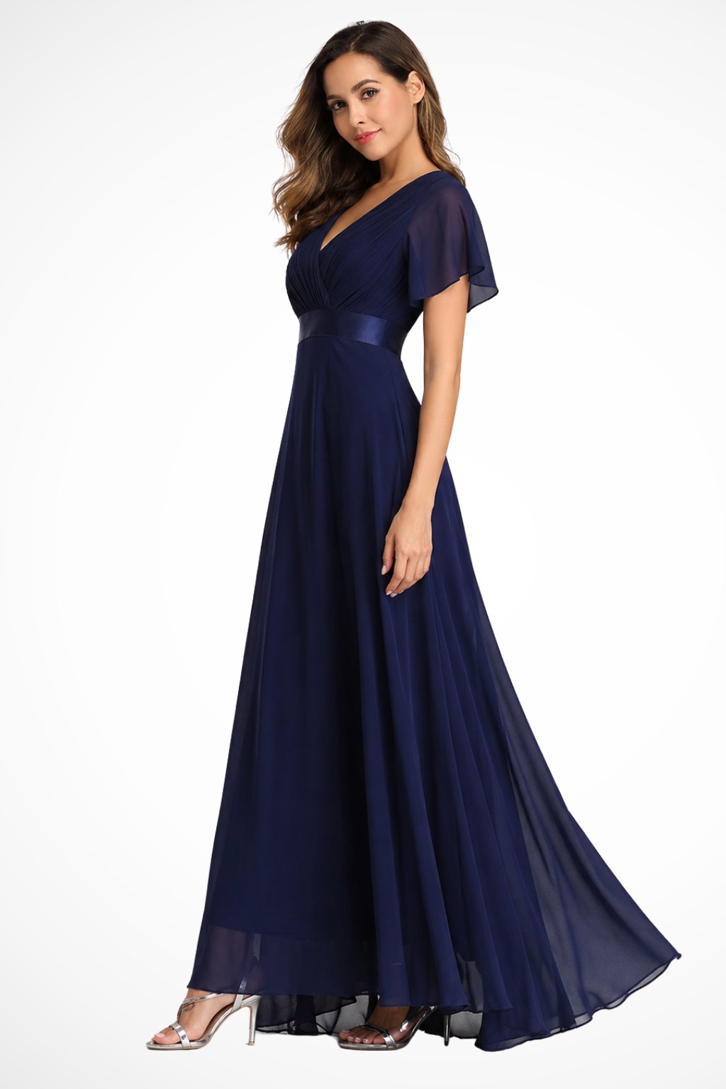 Women's Black Chiffon V-Neck Evening Maxi Party Gown